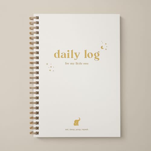 Bubbarino: Baby Daily Log Book, Track and Monitor Newborn Nursing, Sleep, Diaper and Milestones. Gift for new Parents, Grandparents, Babyshower, Nanny or Daycare - Hardcover leather A5 (Beige/Gold)