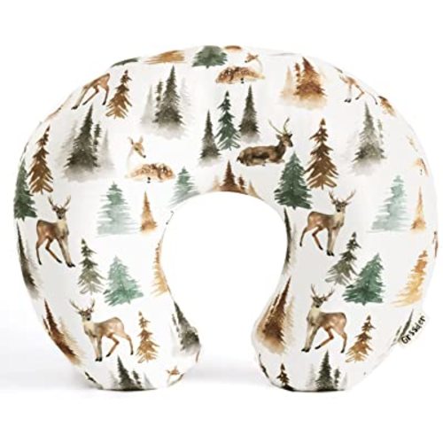 GRSSDER Nursing Pillow Cover Stretchy Minky Removable Nursing Covers for Breastfeeding Pillows, Ultra Soft Comfortable Slipcover for Boy and Girls, Stylish Watercolor Forest Deer and Leaves