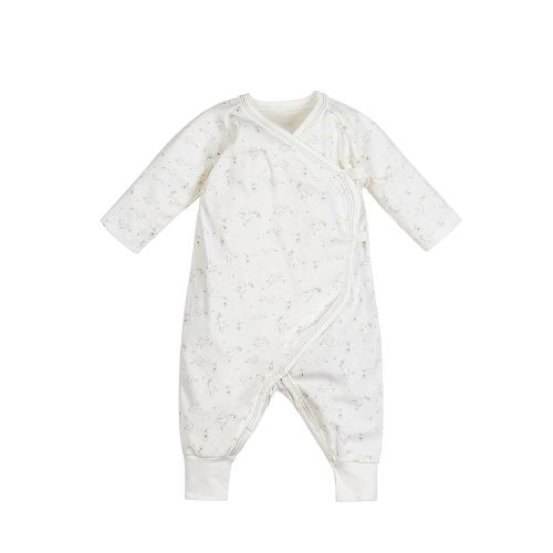 Under The Nile Organic Cotton Side Snap Kimono - Stork, Newborn