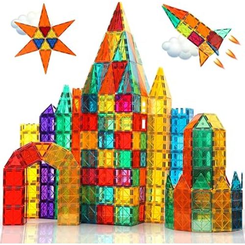 Magnetic Building Tiles for Kids,64 PCS Educational Magnetic Stacking Blocks for Boys Girls, Magnets Construction Toys,Stem Preschool Kindergarten Learning Toys