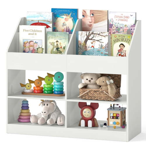 Gymax 3-Tier Kid's Bookshelf w/Display Rack & 4 Compartments for Kids Room Playroom