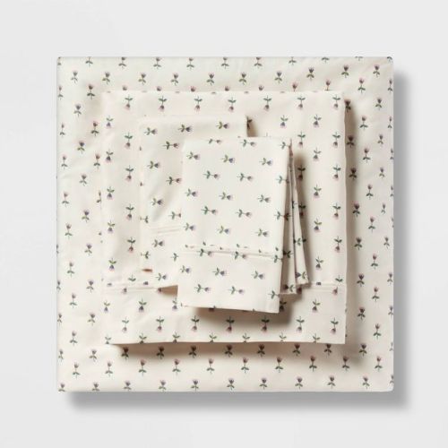 Twin/Twin XL Printed Performance 400 Thread Count Sheet Set Tulip Toss - Threshold™: Cotton Sateen, Elastic Corners, OEKO-TEX Certified
