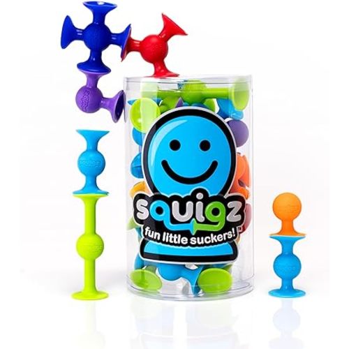 Fat Brain Toys Squigz Starter Set, 24 Piece Suction Toys, Suction Bath Toys, Sensory Toys for Kids 3 and Up
