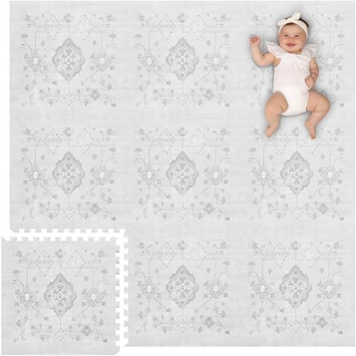 Lillefolk Baby Foam Play Mat - Baby Playmat | Tiles for Kids Interlocking Mat - Foam Baby Mat for Babies & Toddlers - Non Toxic Play Mat for Baby Tummy Time Mat (Large Size 6x6 ft (9 Tiles), Ash