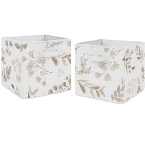 Sweet Jojo Designs Fabric Storage Bins Botanical Set Taupe and Ivory