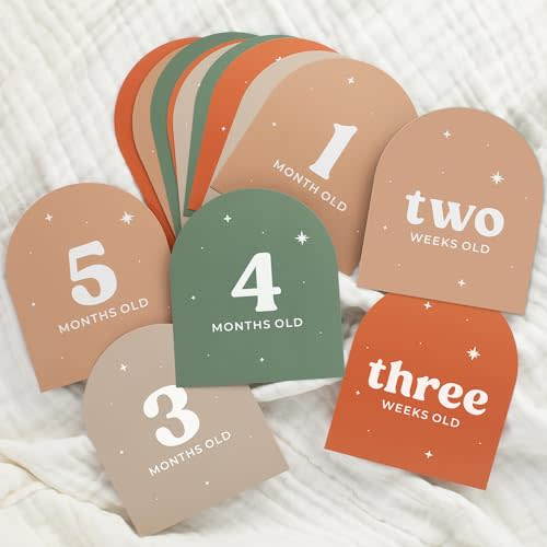 Beautiful Baby Monthly Milestone Cards - The Perfect Cards for Adorable Milestone Pictures of Your Newborn Boy/Girl - 15 Reversible Paper Set incl. Welcome Home & Hello World Sign are A Great Gift