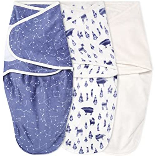 aden + anais, Velboa Baby Wrap, Newborn Wearable Swaddle Blanket, TOG 1.5, 3 Pack, Blue Scandinavian Sky, 0-3 Months