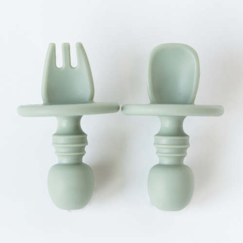 Sage Baby Self Feeding Spoon & Fork Set | Babeehive Goods | Babeehive Goods