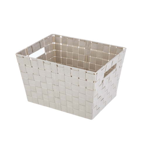 Mainstays Large Beige Woven Fabric Decorative Storage Basket, 16 in x 9.6 in x 13.4 in