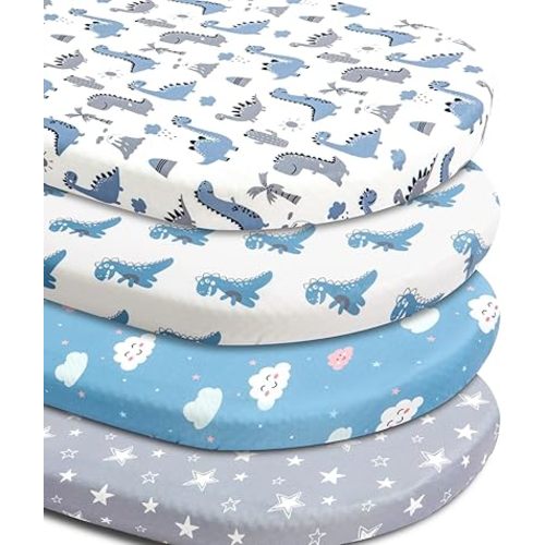 4 Pack Soft Baby Boy Sheets Dinosaur Star Cloud Soft Polyester Neutral Unisex Fitted Sheets Set for Baby Boys