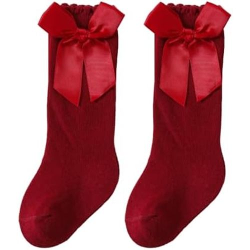 UTTPLL Baby Girls Bow Knee High Socks Toddler Leggings Ruffle Uniform Stockings Long Cotton Tube Socks Infant Dress Socks