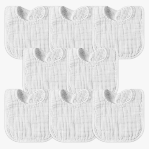 GROBRO7 8Pcs Muslin Baby Bibs Soft Cotton Adjustable Snap Drool Bib Absorbent Breathable Feeding Bibs for Teething Drooling