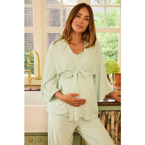 LAKE | Women | DreamModal Pajamas | Parisian Green Pencil Stripe Maternity Kimono Bundle - M