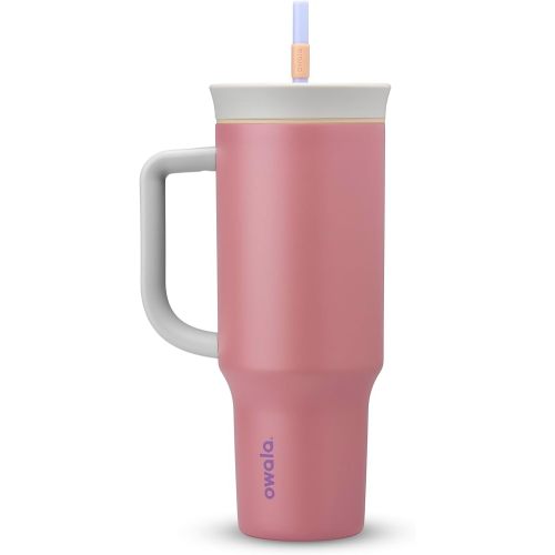 Owala Stainless Steel Triple Layer Insulated Travel Tumbler with Spill Resistant Lid, Straw, and Carry Handle, BPA Free, 40 oz, Dusty Pink (Yoga Rose)