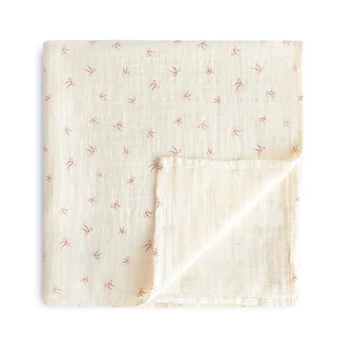 mushie Muslin Baby Swaddle Blanket | 100% Organic Cotton (Bows)