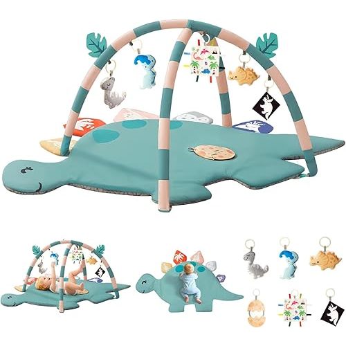 Baby Play Mat Gym,Tummy Time Mat, Baby Play Gym and Baby Activity Mat,Infant Gym Activity Center,Baby Activity Center with 6 Detachable Sensory Toys, Promotes Motor Skills & Sensory Development
