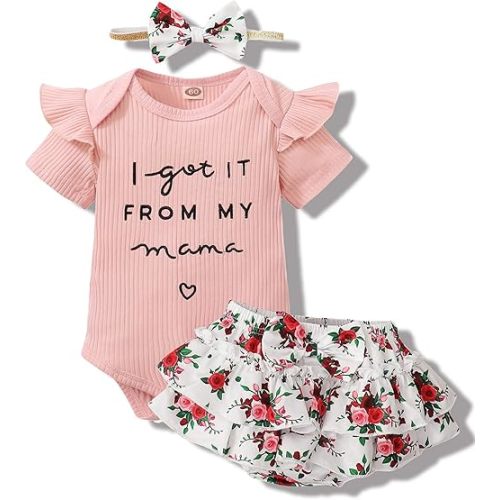 Mioglrie Newborn Infant Baby Girl Clothes Romper Shorts Set Floral Summer Outfits Cute Baby Clothes Girl