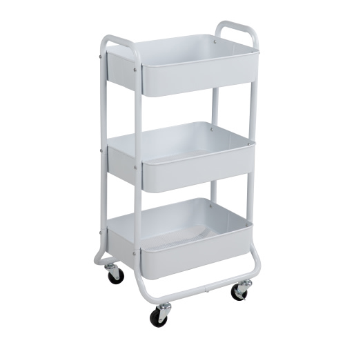 Mainstays 3 Tier Metal Utility Cart, Arctic White, Laundry Baskets, Easy Rolling, Adult and Child