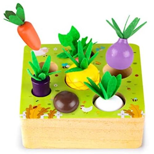 SKYFIELD Wooden Farm Harvest Game Montessori Toy, Early Learning Toy for Boys and Girls 1 2 3 Years Old, Shape Sorting Educational Toy with 7 Sizes Vegetable or Fruit, Gift for Toddlers 1-3
