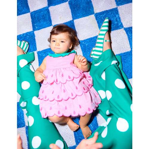 Ruffle Woven Romper-Bubblegum Pink