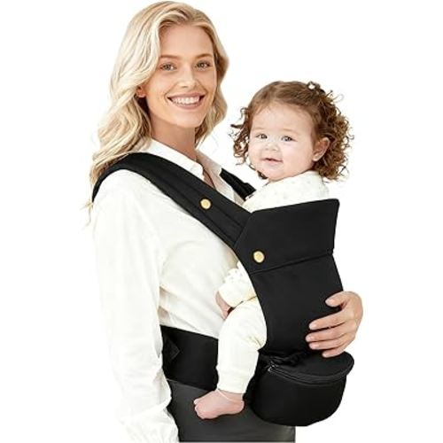 Baby Carrier Newborn to Toddler (7-35 lbs), with Storage Bag, Adjustable Infant Carrier for Newborns, M-Shaped Design Newborn Carrier with Head Support, Midnight Black