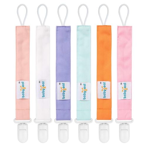 Babygoal Pure Color Pacifier Clips, 6 Pack Binky Paci Holder Clips and Leash for Boys and Girls Fits for Most Pacifier, Binkie Styles & Baby Teethers & Toys and Gift 6PS23