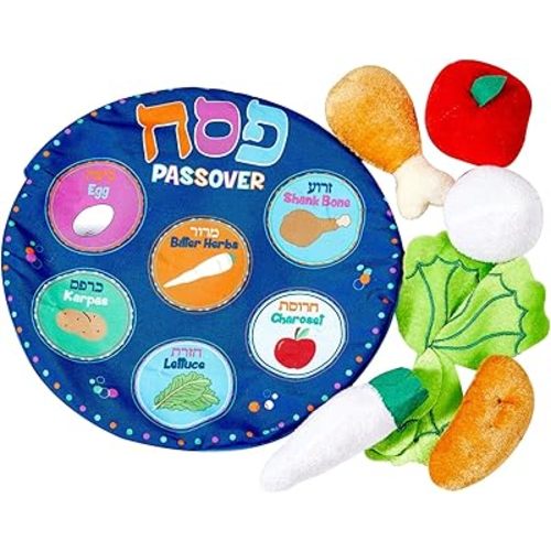 Rite Lite Kids My Soft Seder Plate Set, Comes in Reusable Pouch, This Soft Set Comes with All The Plate Props - Both Educational & Fun - Passover Gifts, Passover Gifts For Kids, Passover Plush Toy Set