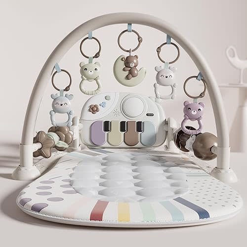 Baby Gym with Kick and Play Piano, Baby Play Mat Tummy Time Activity Gym Mat with 5 Infant Sensory, Music & Lights Boy or Girl for Newborn 0 to 3 6 9 12 Months