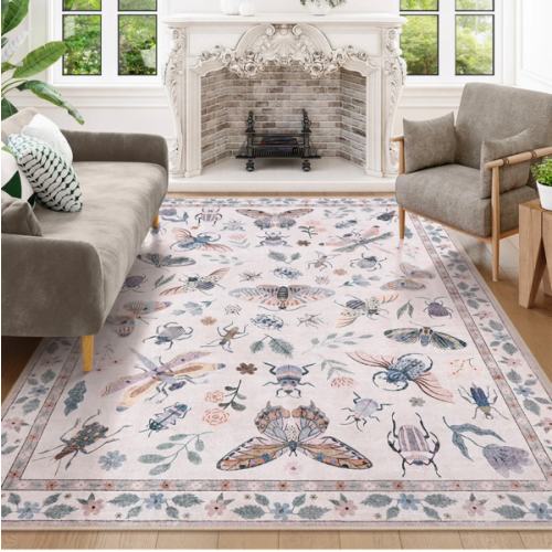 Vionnet Washable Modern Parisian Insect Light Pink Rug
