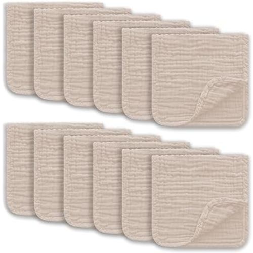 Muslin Burp Cloths Large 100% Cotton Hand Washcloths for Boys & Girls, Baby Essentials Extra Absorbent and Soft Burping Rags for Newborn Registry (Brown, 12-Pack, 20" X10")
