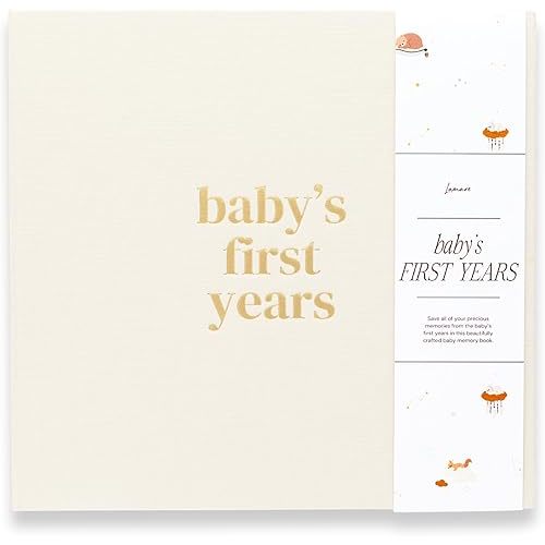 Lamare Baby Memory Book - Baby’s First Year Book, Linen Baby Book Keepsake, Baby Journal, Baby First Year Baby Keepsake Book, Childhood Memory Book with Pocket for Modern Families