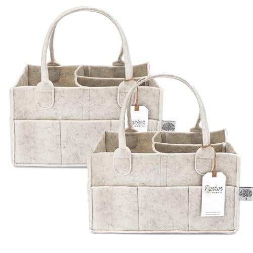 Parker Baby Diaper Caddy Multipack - Set of 2 Nursery Storage Bins and Car Organizers for Diapers, Wipes, and Baby Essentials - Portable and Stylish Diaper Totes - White