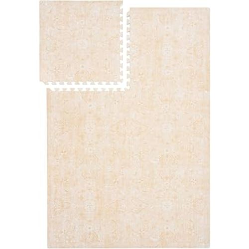 Premium Exercise & Baby Foam Play Mats - Stylish & Large Non-Toxic Odorless Floor Mat - 6 Tiles - Spacious 6ft x 4ft - Peel-Resistant Reinforced - Soft Thick, Waterproof - Light Apricot