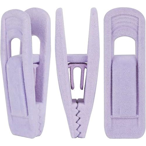 Tinfol Velvet Hanger Clips Light Purple, 24Pcs Pant Hangers Velvet Clips, Large Opening Clip Clothes Pin, Strong Finger Clip Perfect for Thin Skirt Pant Hangers