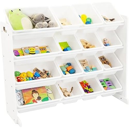 Humble Crew Supersized Toy Storage Organizer with 16 Removable Bins, White/White – Large Toy Storage for Toddlers Ideal for Kids' Rooms, Playrooms, and Nurseries - Modern Toy Bins for Kids