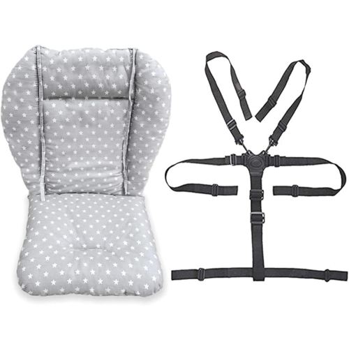 twoworld Baby High Chair Seat Cushion Liner Mat Pad Cover Resistant and High Chair Straps (5 Point Harness) 1 Suit (Fashion Gray)