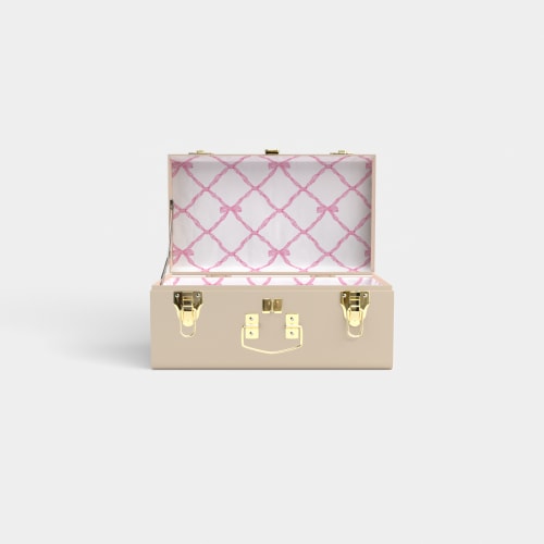 Mini Trunk - Limited Edition Beige - Belle Meade Bow In Pink / Embroidery