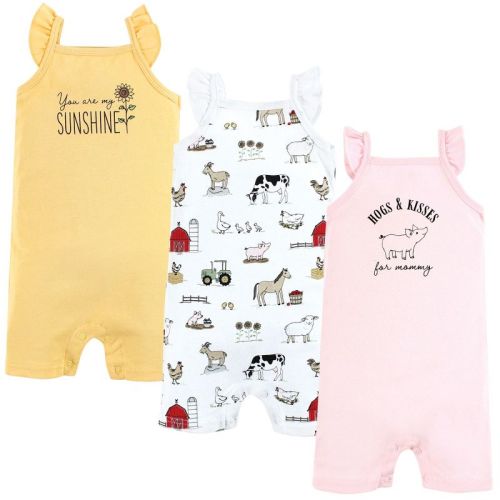 Hudson Baby Infant Girl Cotton Rompers, Hogs And Kisses, 3-6 Months