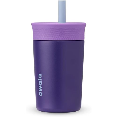 Owala Kids Insulation Stainless Steel Tumbler with Spill Resistant Flexible Straw, Easy to Clean, Kids Water Bottle, Great for Travel, Dishwasher Safe, 12 Oz, Purple (Peacock Palace)