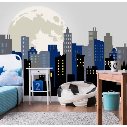 Cityscape Wallpaper Peel and Stick Boys Room, Superhero Comics Wall Mural Kids Nursery, Skyline Removable Wall Decoration Toddler Bedroom