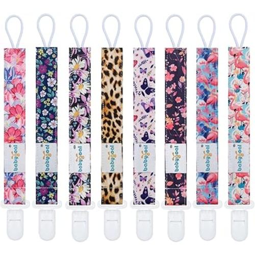 babygoal Flower Pacifier Clips, 8 Pack Binky Paci Holder Clips Fits for Most Baby Pacifiers and Binkies