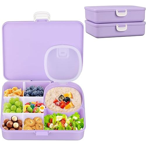 2 Pack Snackle Box Container for Kids,Adjustable Compartments,Reusable Snack Containers with Lids,Easy-Open Latch,Lunch Food Containers,Dishwasher Safe,Leak-Proof Silicone Ring(2 Pack-Purple)