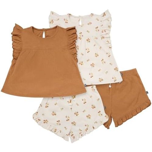 Modern Moments by Gerber Baby Girls 4-piece Set (2 Flutter Sleeve Top & 2 Ruffle Wide Leg Short)