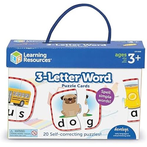 Learning Resources 3-Letter Word Puzzle Cards, Kindergarten Readniness, Self Correcting Puzzles, Ages 3+