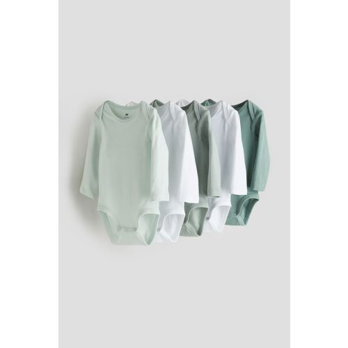 5-pack Bodysuits, Envelope Neck, Long sleeve, Light green/green