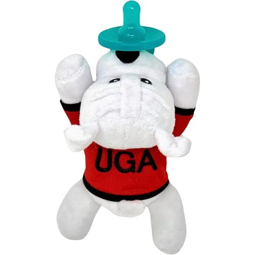 Baby Boy and Girl Silicone Pacifier with College Mascot Stuffed Toy Plush, Collegiately Licensed, UGA, University of Georgia