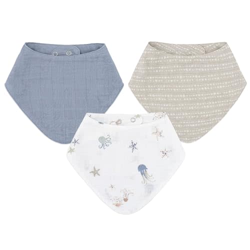 Crane Baby Soft Muslin Baby Bib Set, Adjustable and Absorbent Bandana Style Bibs for Boys and Girls