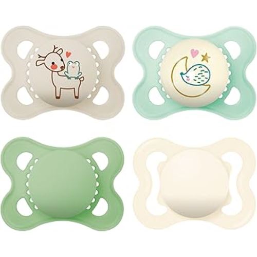 MAM Variety Pack Baby Pacifier, Includes 3 Types of Pacifiers, Nipple Shape is Developed with Dentists, 0-6 Months, Unisex, 4 Count (Pack of 1)