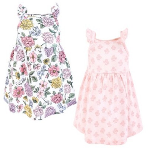 Luvable Friends Hudson Baby Sleeveless Dresses 2pk, Pink Vintage Blossom Floral, 0-3M