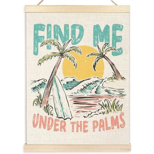 Ecezatik Beach Poster Hanger Frame, Fine Me Under the Palms - Beachy Room Decor, Summer & Coastal Wall Art, 12x16 Inches